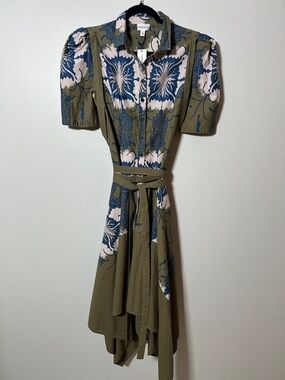 Making the Cut Viral Dress NWT SZ M Army Green & Blue Button Down Belted